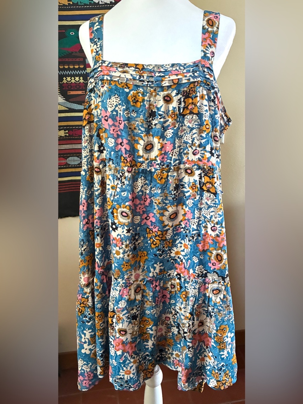 NWT Natural Life Blue Floral Tiered Kate Sleeveless Mini Dress Size XL Boho